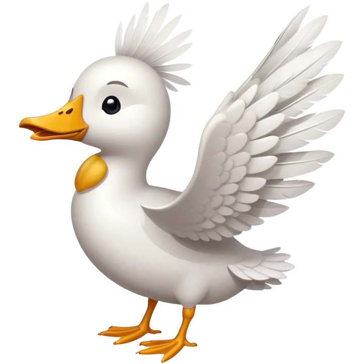 A goose wing styled as a pistol gesture, cartoon style, white feathers, yellow beak, whimsical expression, flat design, transparent background emoji
