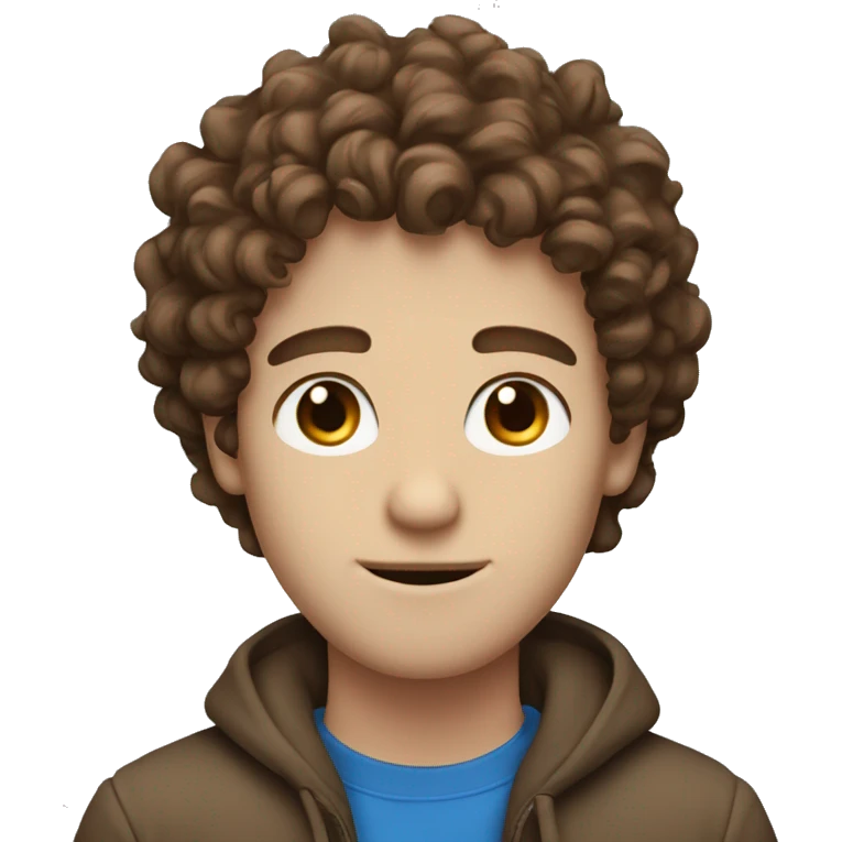 white guy with blue eyes and brown curly hair with a writing with @ emoji