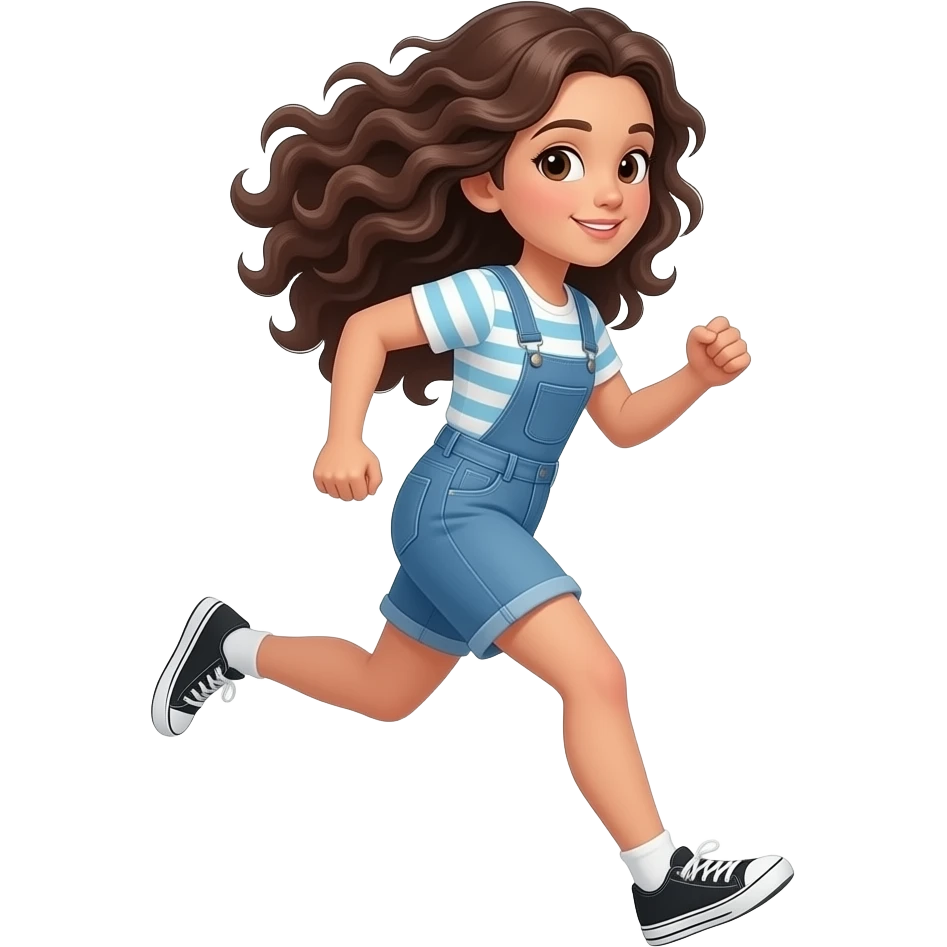 white skin girl with long dark brown curly hair running emoji