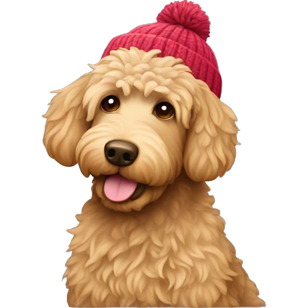 Labradoodle wearing a beanie emoji
