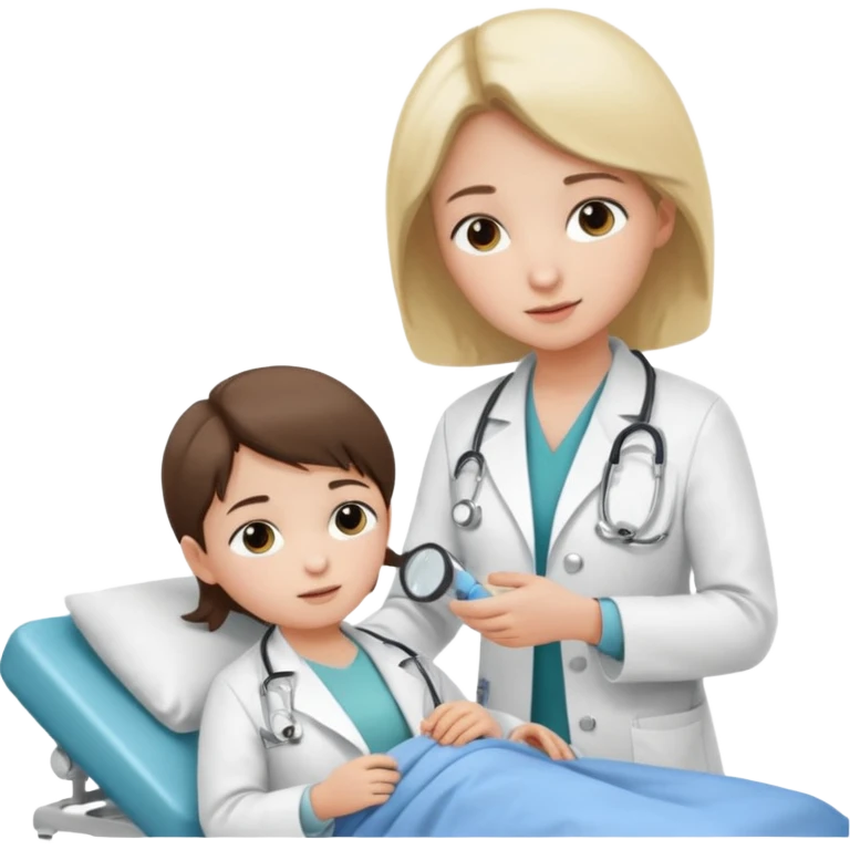 A young medic (woman) attending to a child patient at the local hospital emoji