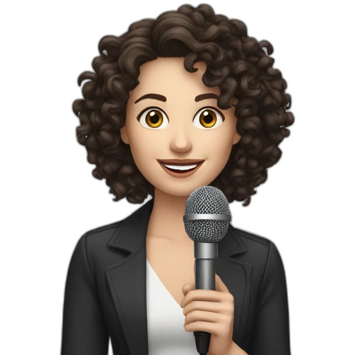 podcast host brunette curly white woman with microphone emoji