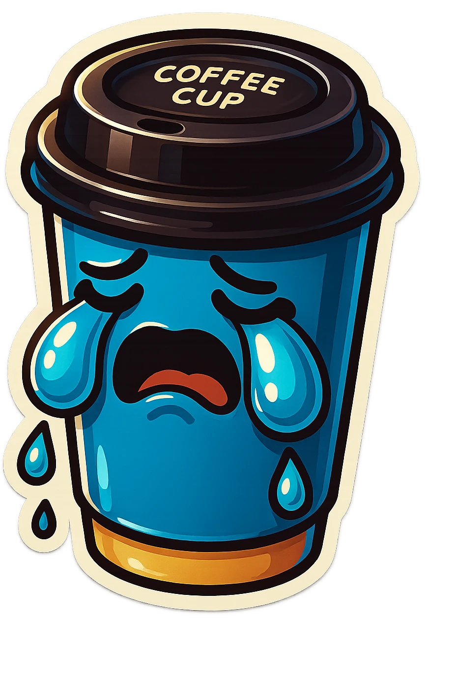 Tall coffee cup, big tears, sobbing, dramatic emoji