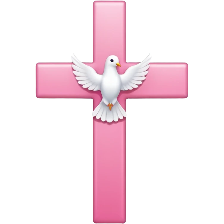 Pink and white simple cross with a dove outline emoji
