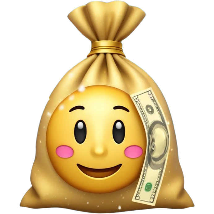 3D emoji style, money bag with dollar bills, New Year theme, snow particles, festive lighting, rich vibe, high detail, transparent background

 emoji