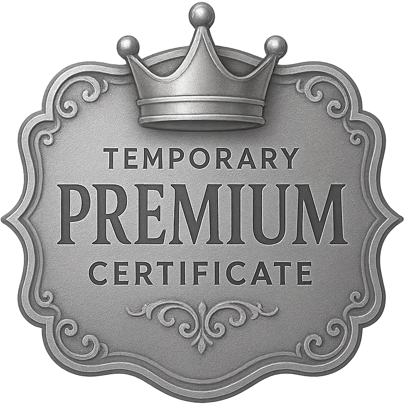 silver Temporary Premium Certificate with a silver crown, elegant and decorative, suitable for a digital reward badge emoji
