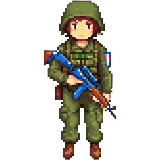 an Israeli soldier, pixel art style, holding a rifle, simple background emoji