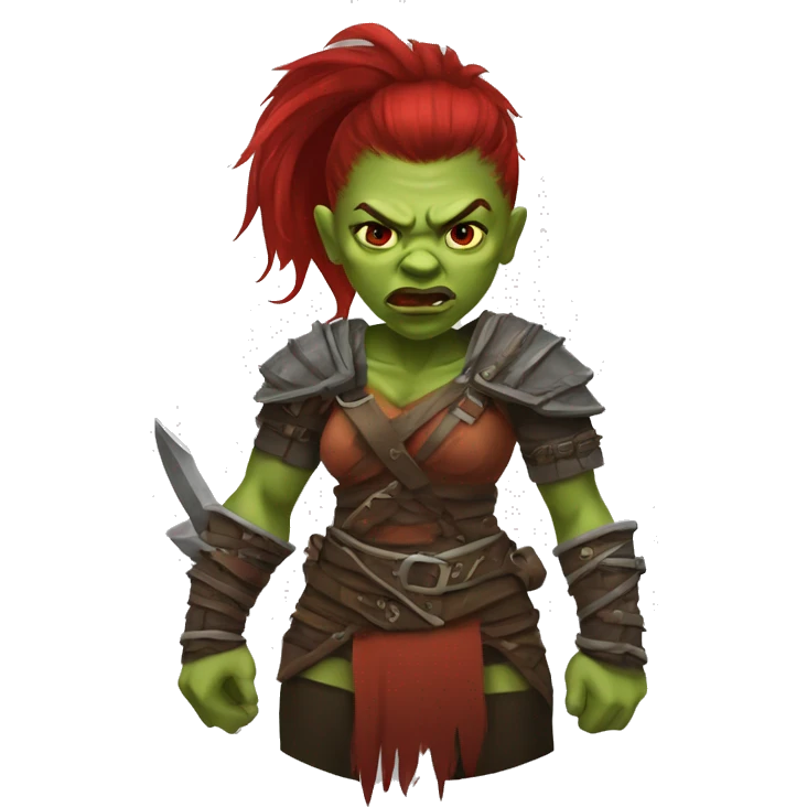 Berserker orc woman with red beard & red mohican emoji