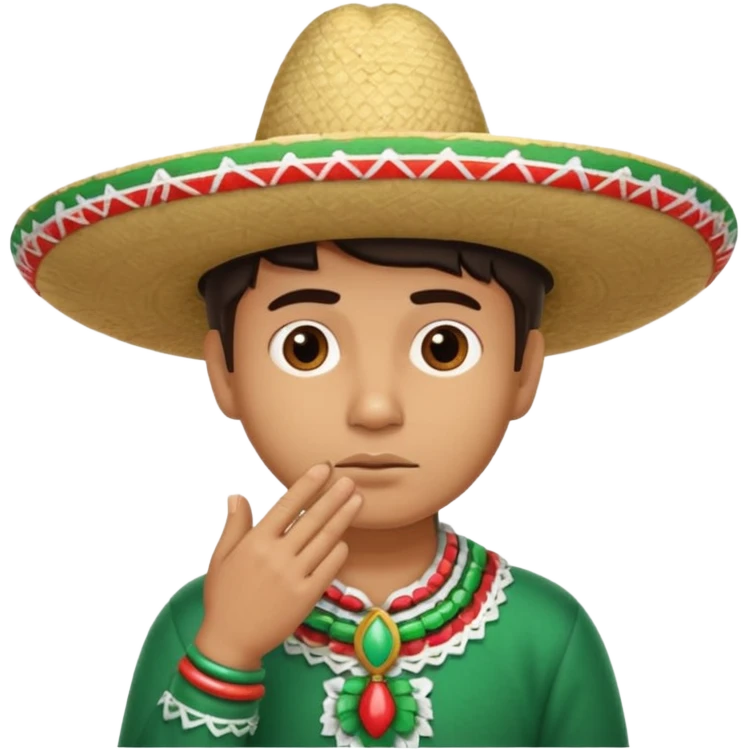 person deep in thought, wearing a traditional Mexican sombrero. The character has a neutral or slightly furrowed expression, one hand gently touching their chin in a classic thinking pose.  emoji