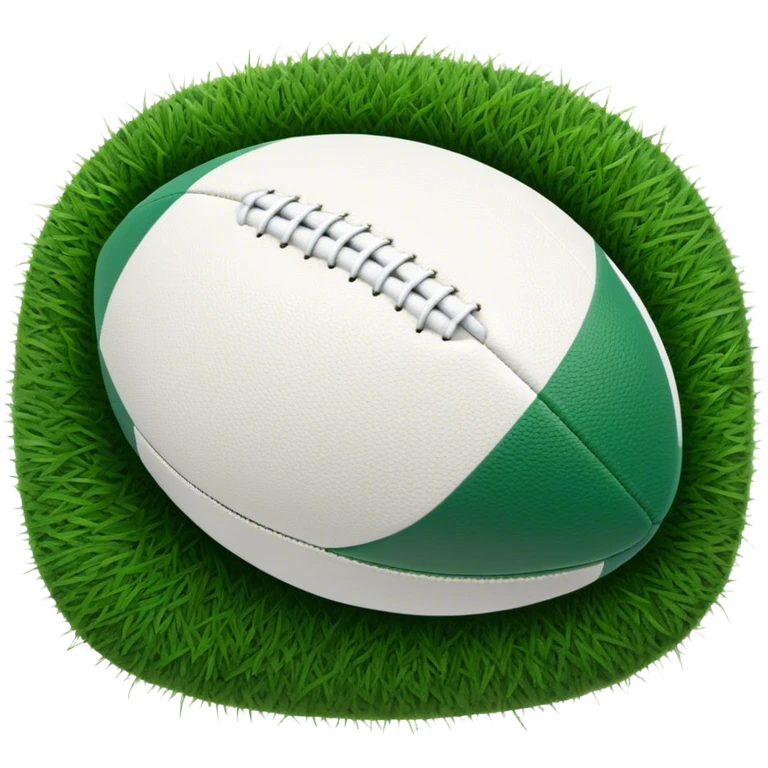 Cinematic Realistic image of a rugby ball resting on verdant turf, rendered with intricate stitching details and subtle weathering, bathed in warm, natural lighting that emphasizes its enduring character emoji