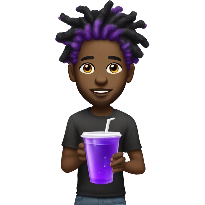 black young man with purple dreads and tattoos on face big diamond earrings and he’s holding a styrofoam cup of purple liquid emoji