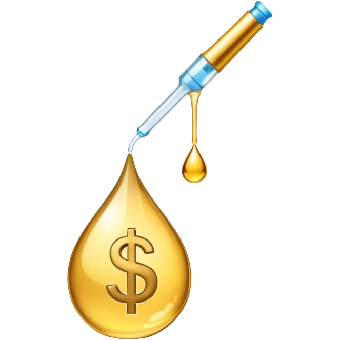 pipette dripping a golden drop, drop contains a dollar sign emoji