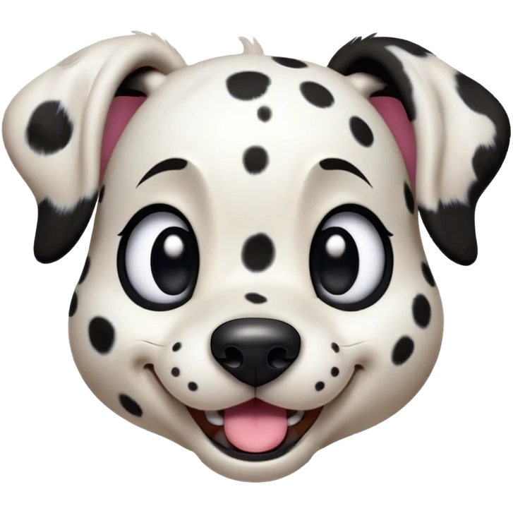Cinematic Comical Spotted Dalmatian Portrait Emoji, Head tilted dramatically with an exaggeratedly shocked or amused expression, featuring a striking Fur of predominantly white with vivid black patches, wide, expressive eyes filled with playful disbelief, Simplified yet hilariously expressive features, highly detailed, glowing with a slightly sassy glow, high shine, dramatic yet playful, stylized with an air of cheeky charm, bright and endearing, soft glowing outline, capturing the essence of a spirited and over-the-top guardian, so meme-worthy it feels like it could side-eye its way into internet fame instantly! emoji