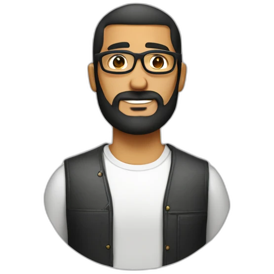 guy with tanned skin, a black buzzcut, big nose, round golden glasses, a bit of dark beard and a white shirt emoji