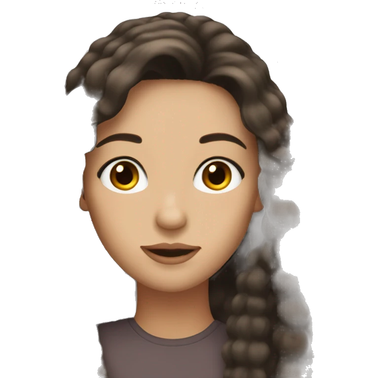 Brunette with long hair and long eyelashes with brown eyes emoji
