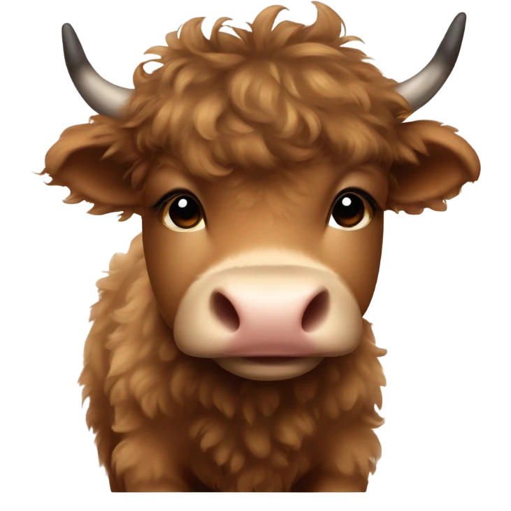 brown fluffy baby scottish cow with a small bow on head emoji