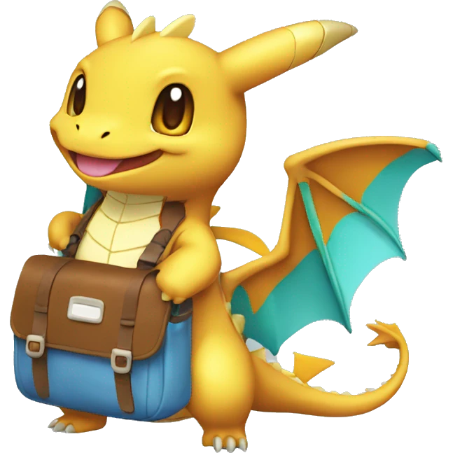 Pokemon #149 Dragonite wearing brown messenger bag emoji