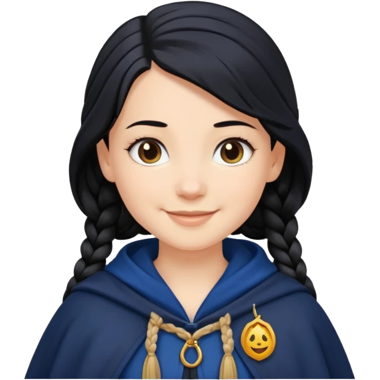 braid black hair, white girl, dark blue cloak emoji