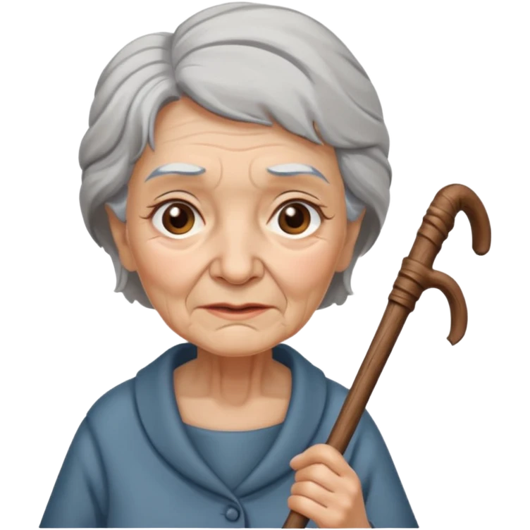 old woman with walking stick emoji