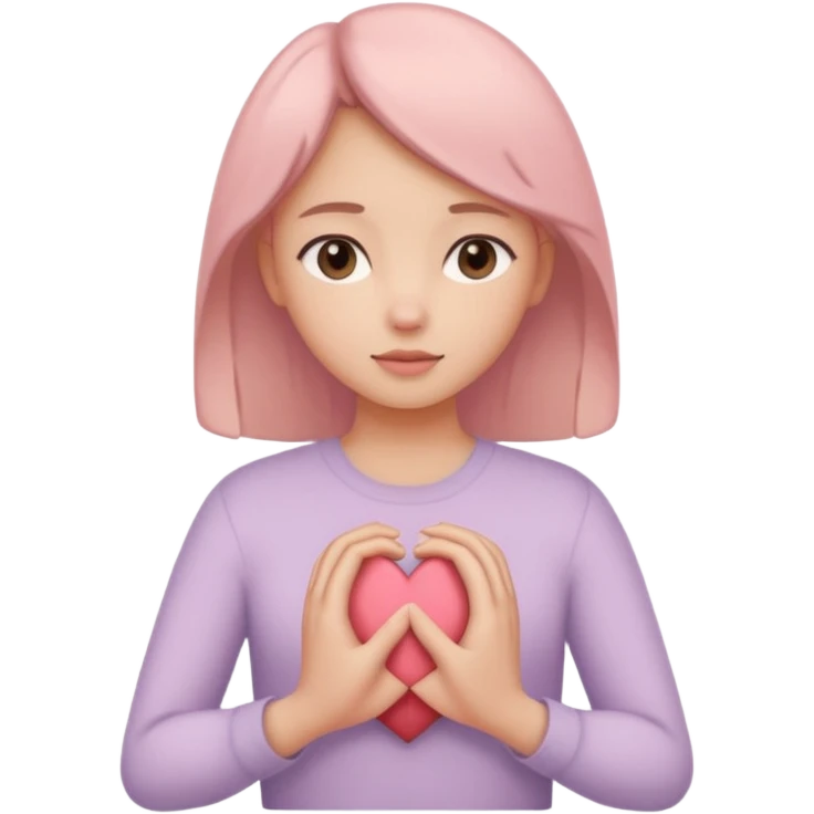 A 3D girl holding her hands on her heart, soft pastel style, minimalism, gentle light, emotional and elegant emoji