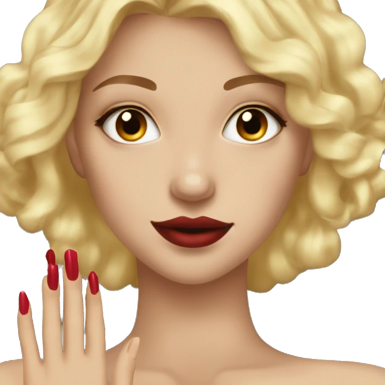 Blonde girl this brown eyes ang red manicure  emoji