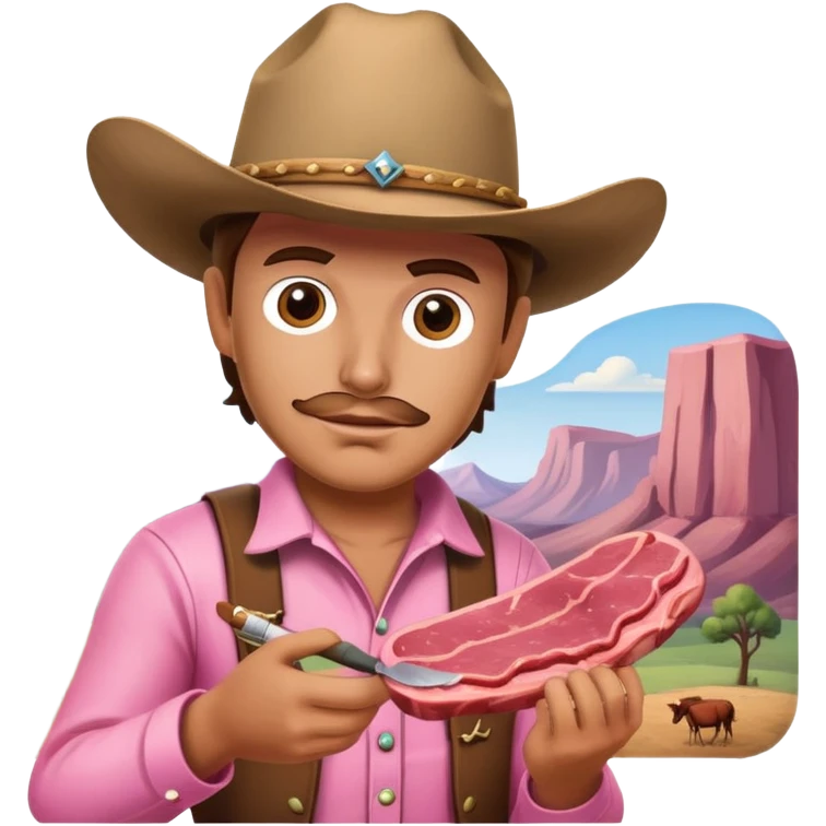 pink cow boy painting a SPAM meat portrait landscape  emoji