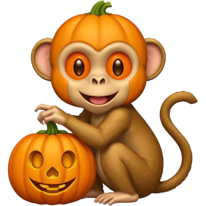 twitter emoji style monkey with pumpkin head emoji