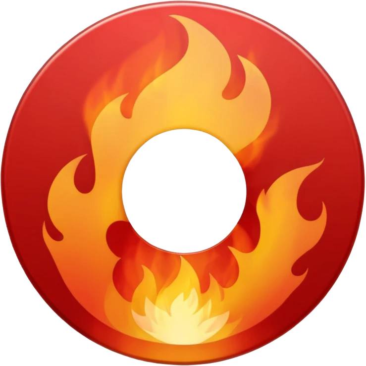 A minimalist CD disc with a subtle fire design, red flames emoji