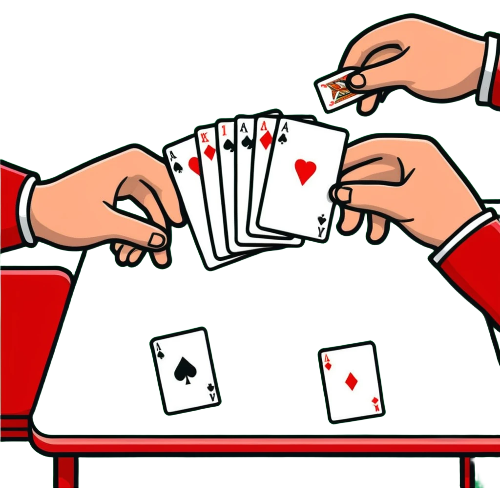 Pair of hands distributing playing cards on green felt table emoji