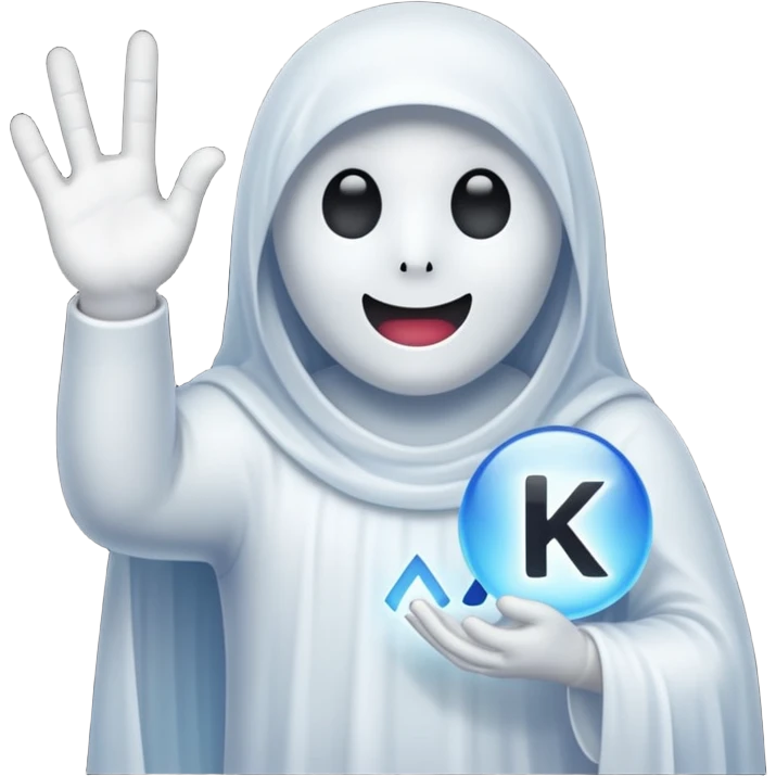 White ghost holding k sign emoji