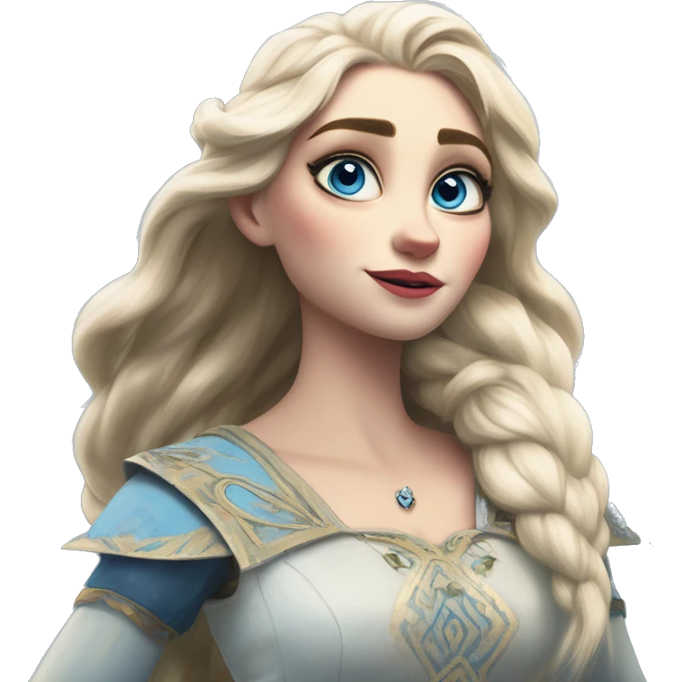 Warcraft award winning Elsa in IKEA style, oil paint, mysterious eyes, intricate lips, masterpiece pose, odd perspective, beautiful, desirable, logical, midsommar, ikea emoji