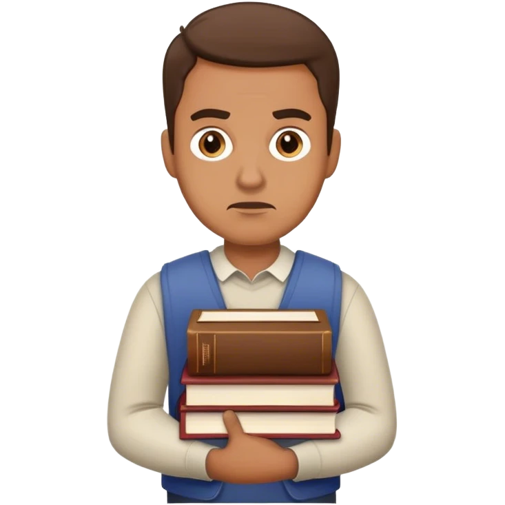 annoyed man with many books emoji