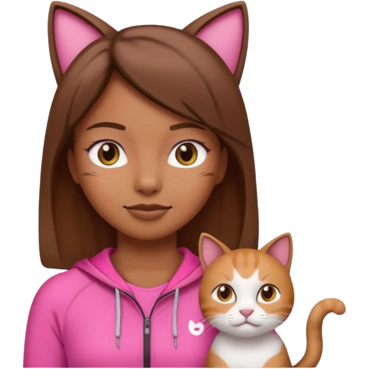 Emoji Yoga girl in pink sportswear and cat nearby emoji