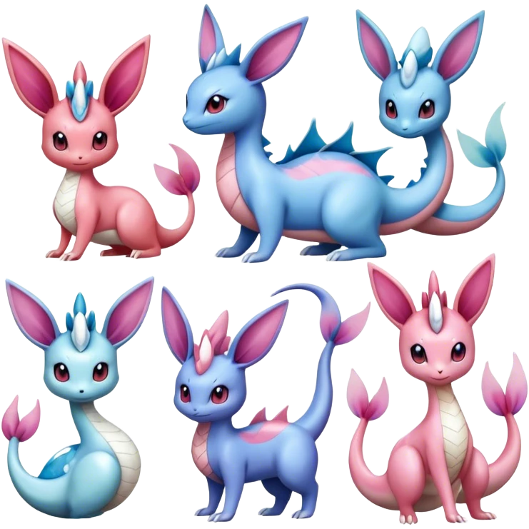 Milotic-Sylveon-Espeon-Vaporeon-Dragonair-Pokémon full body emoji