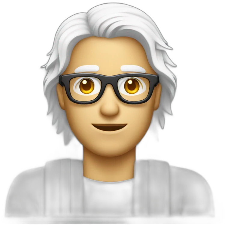 homme blanc portant des lunette avec des cheuveux long sur un ordinateur emoji