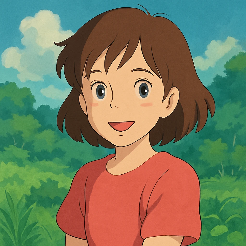 a cute girl, ghibli style emoji