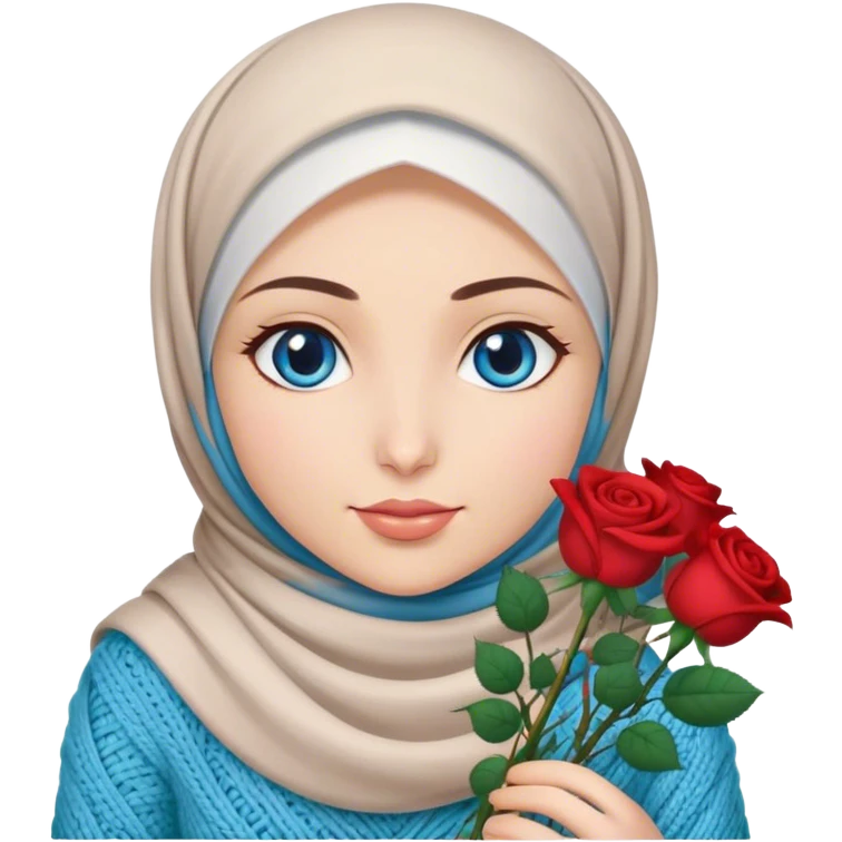 Turkish beautiful finish Konya girl blue eyes with roses hijab does knitting  emoji