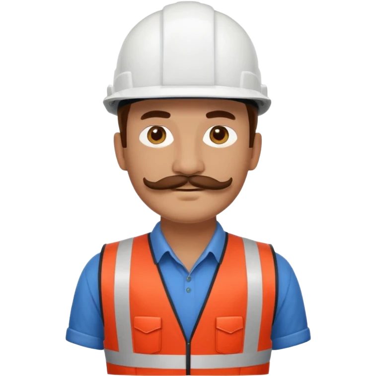 Arquitecto con casco blanco pero con chaleco de color rojo, la persona que tenga bigotes emoji