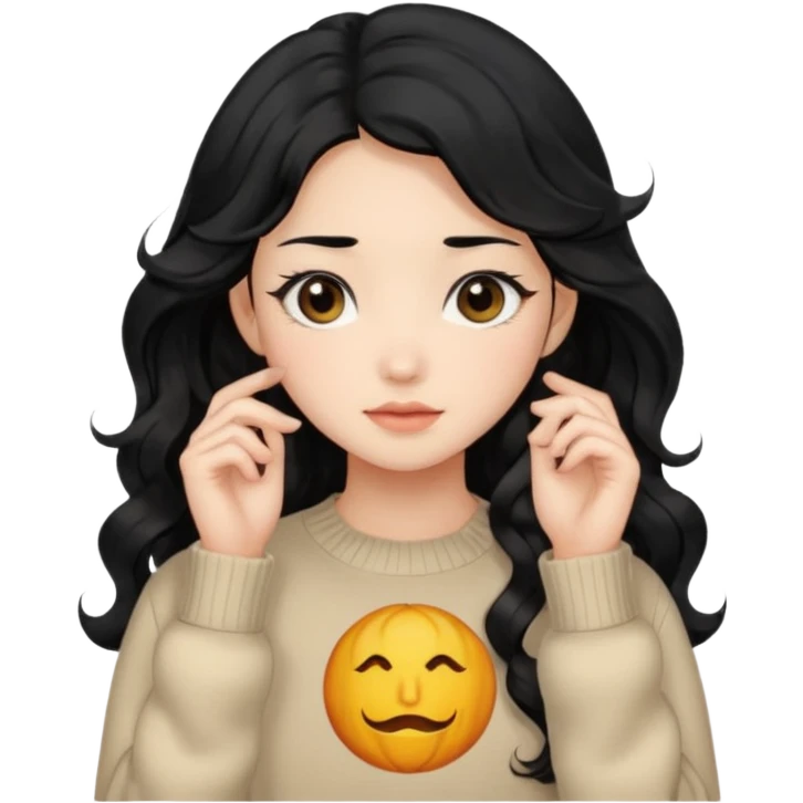 Beautiful girl,Black hair,wavy hair，long hair,Black eyes,Chinese, beige sweater  emoji