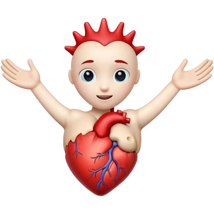 Anatomically correct heart with its arms open for a hug emoji