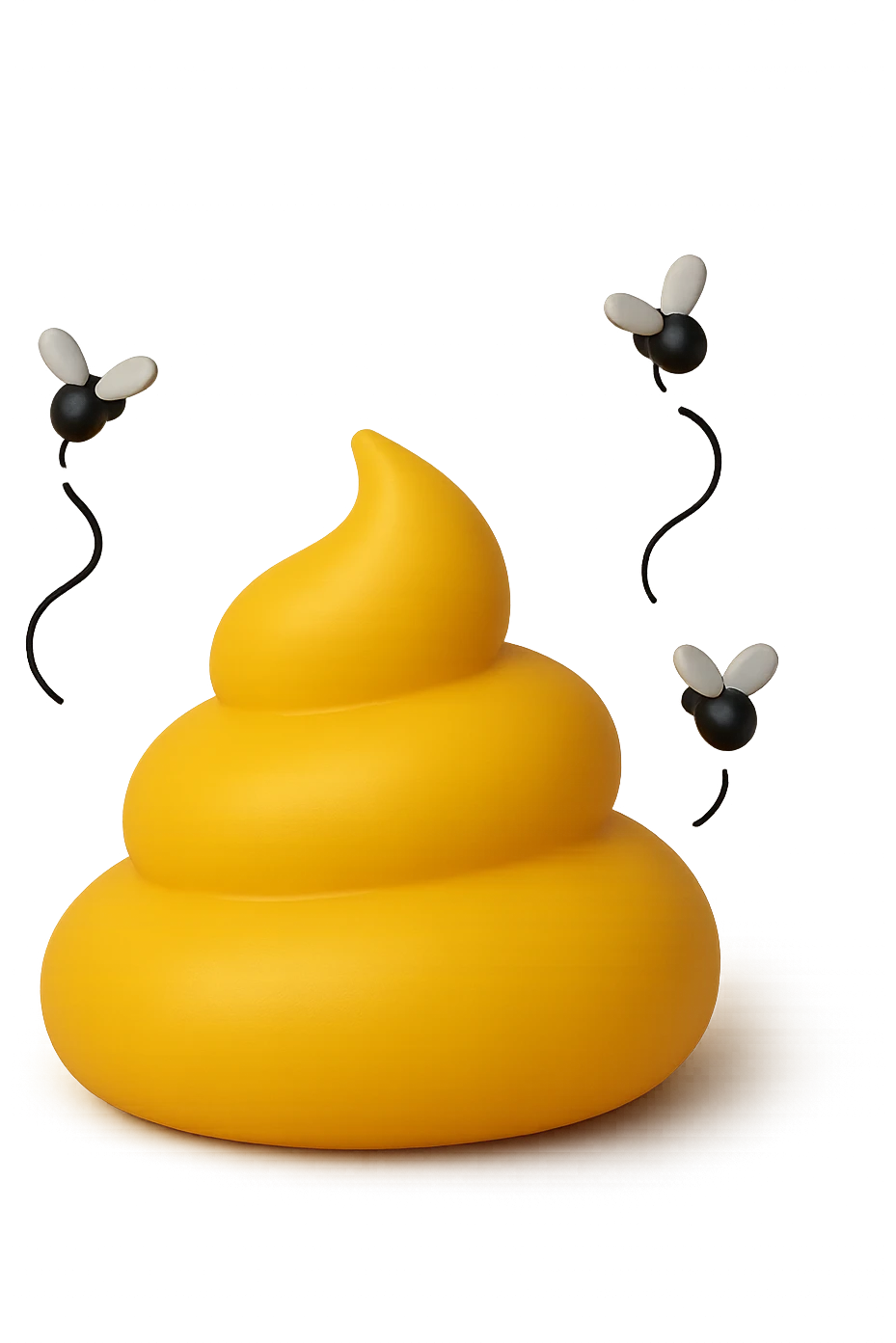 emoji stile iphone 3d di cacca gialla e liquida che emana fumi e cattivo odore, mosche gli girano intorno, iperrealistiche 4k emoji