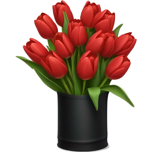 A bouquet of red tulips in a black package emoji