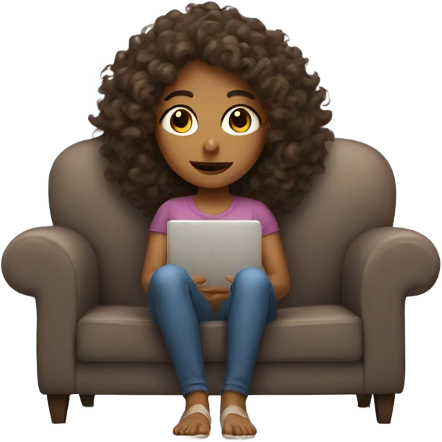 Long Curly hair brown girl laying on sofa watching tv emoji