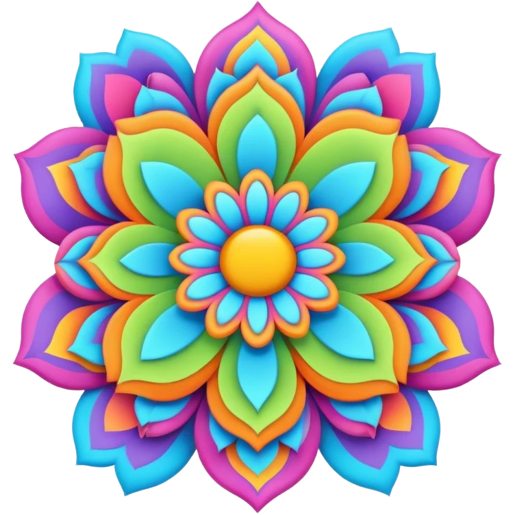 3D, psychedelic colored banner with hippie style flower border emoji