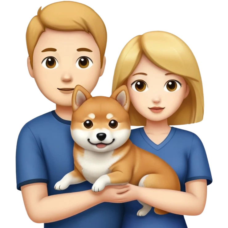 A man- and -a woman- holding -a Shiba Inu emoji