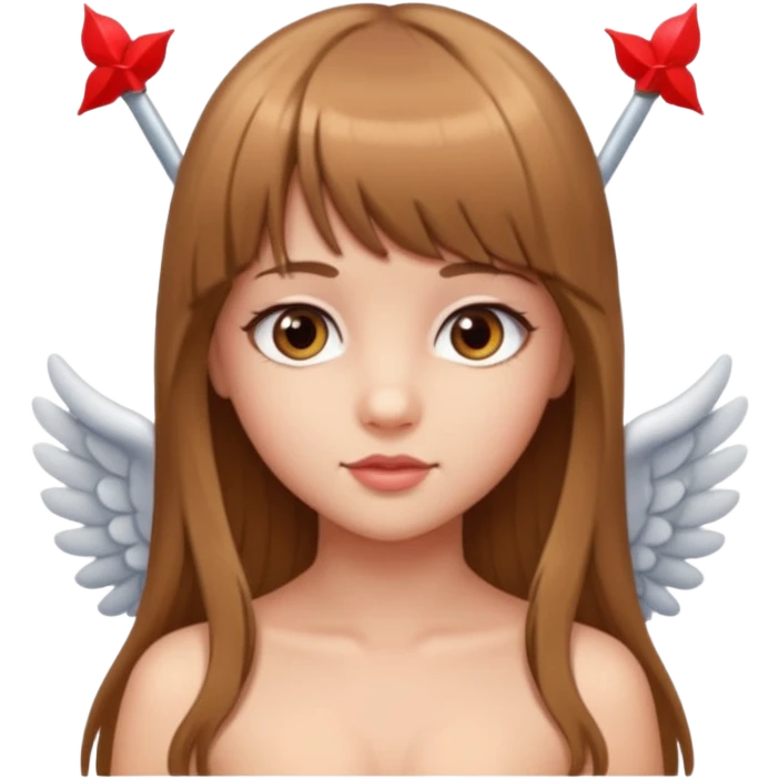 Hada sexy cupido pequeña  de cabello largo lacio castaño claro con flequillo y ojos cafés  emoji
