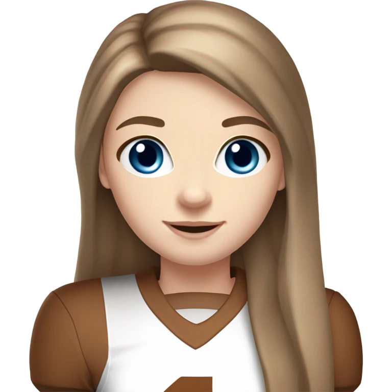Beautiful girl, pale skin, blue eyes, long straight beautiful light brown hair, wearing Texas Longhorn football cheerleading uniform emoji
