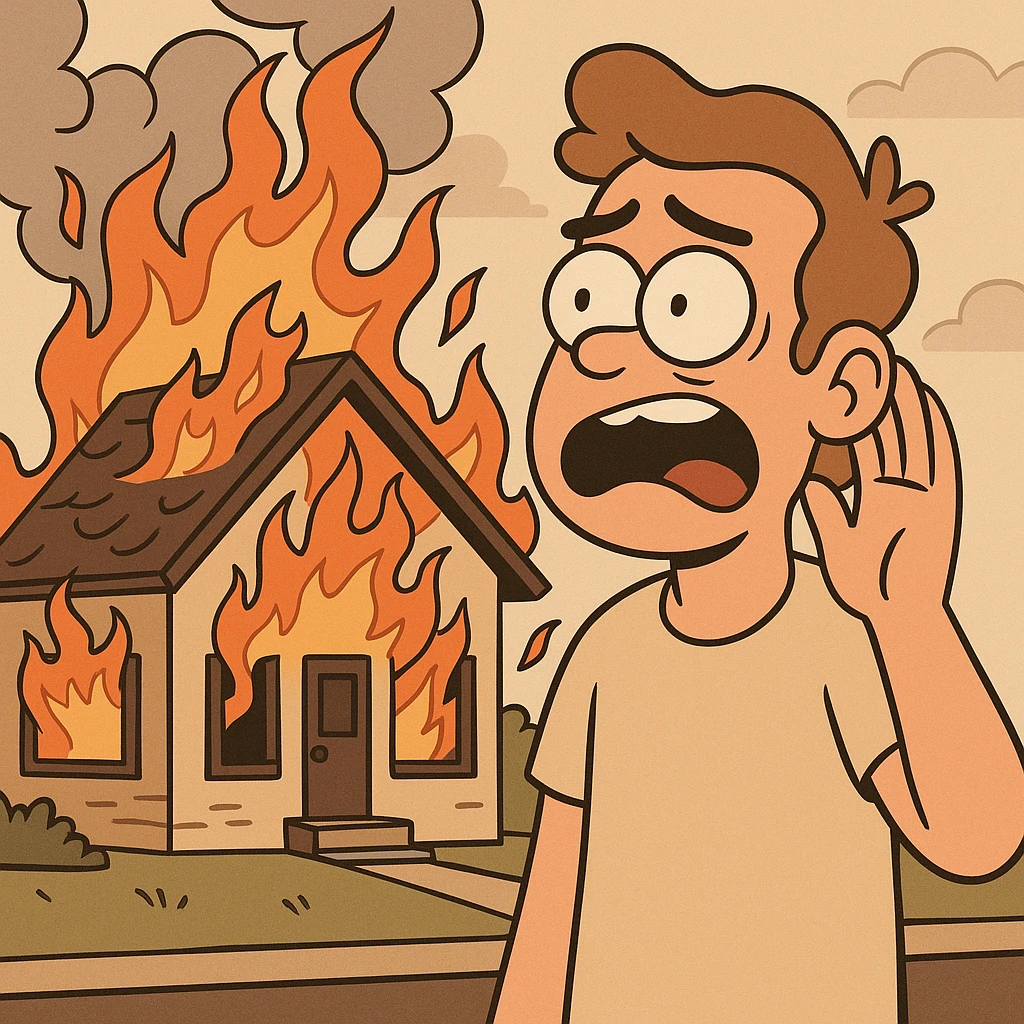 a house on fire, cartoon style emoji