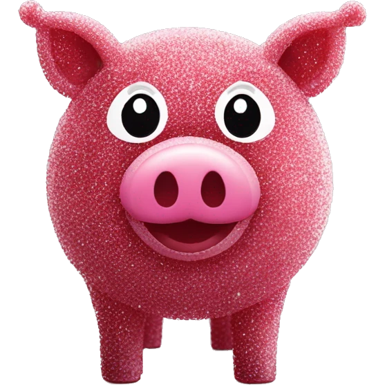 Sparkling Pig made of maroon sparkling sour candy laces andc sweets walking covered in sugar  emoji