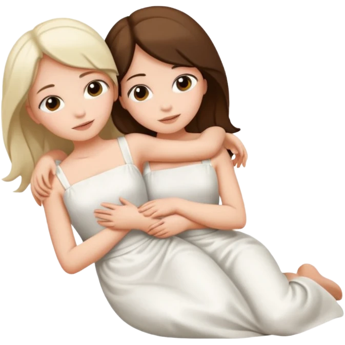 two girls lying on top of each other wrapped around each other emoji